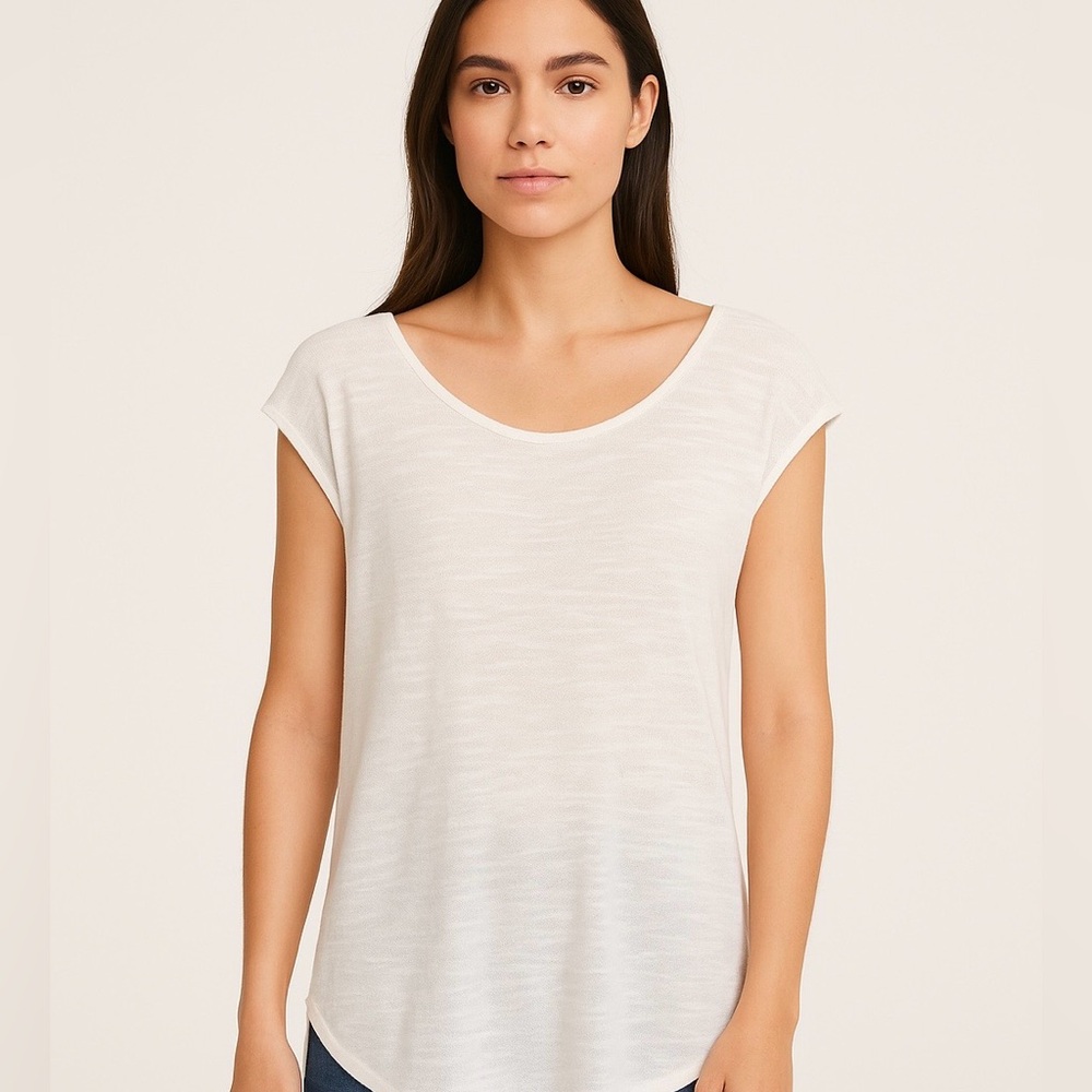 Trouvé White Ramie Cap Sleeve Zip-Back High Low Top Size Small Beach Coastal